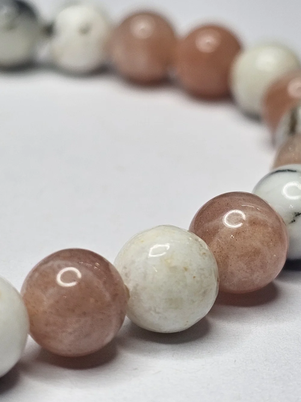 Natural Peach and Cream Jasper Beaded Stretch Bracelet - Women Jewelry